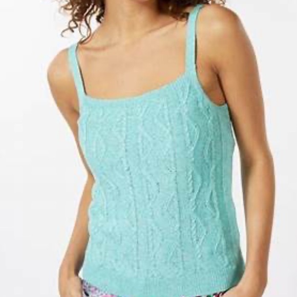 ESQUALO AQUA METALLIC CABLE KNIT TOP LOTS OF SHINE AND STRETCH SIZE S - Picture 5 of 11